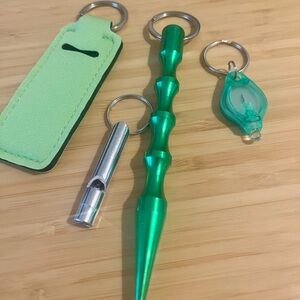 Green & Silver Safety Accessory Keychain Set